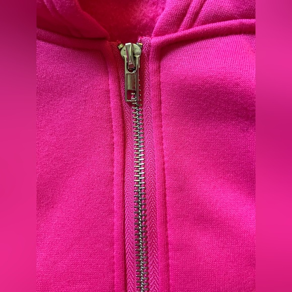 Pink Cropped Zip-Up Hoodie - Picture 4 of 6